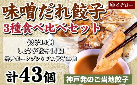 [ギョーザ専門店イチロー] 神戸味噌だれ餃子3種（計43個）食べ比べセット 541039 - 兵庫県神戸市