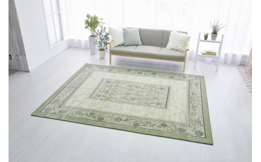 絨毯 ラグマット 3畳 長方形 250cm×200cm 洗える 厚手 カーペット ホットカーペットカバー こたつ 暖か 冬 おしゃれ 高級 金華山織 コスモス グリーン 三和シール工業株式会社 439623 - 和歌山県橋本市