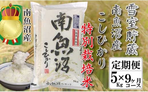 特別栽培【頒布会5kg×全9回】雪室貯蔵・塩沢産コシヒカリ