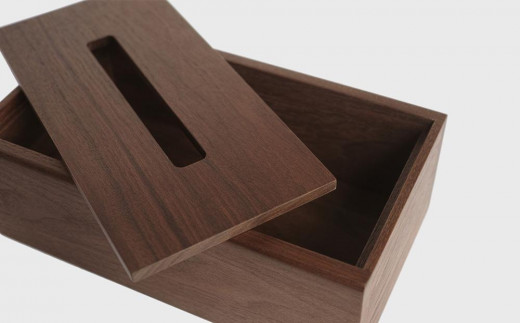 天然木使用 木製 ティッシュボックス（ウォルナット） フタ付_01727