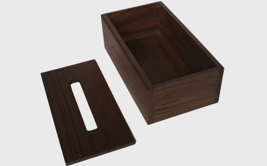 天然木使用 木製 ティッシュボックス（ウォルナット） フタ付_01727