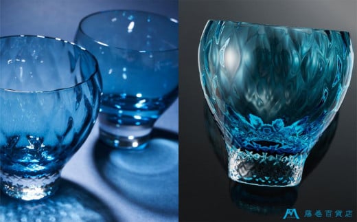 新·小樽焼　ガラス器　ガラスボウル　大サイズ　ターコイズブルー　ガラス皿　2枚