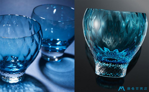 新·小樽焼　ガラス器　ガラスボウル　大サイズ　ターコイズブルー　ガラス皿　2枚