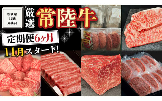 [ 定期便 11月スタート ] 厳選 『 常陸牛 』 6ヶ月セット ( 茨城県共通返礼品 ) 肉 焼肉 国産 霜降 サーロイン もも ハンバーグ ステーキ すき焼き しゃぶしゃぶ