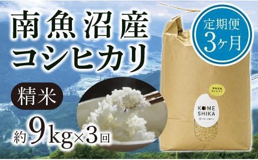 【令和5年産米】【定期便3ヵ月】雪室貯蔵 南魚沼産コシヒカリ  精米約9kg×3回 精米したてをお届け 714691 - 新潟県新潟県庁