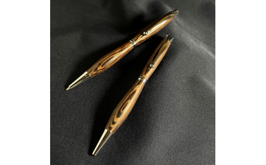 【木製ボールペンとシャープペンシル(0.5mm)のセット（ウェンジ材・縞杢・艶消し仕上げ）2Pice】木軸ボールペン 木製シャープペンシル 木軸シャープペンシル 銘木 MUKU屋 MUFactory
