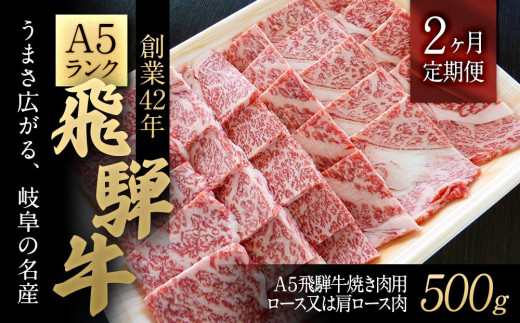 【2ヶ月定期便】A5飛騨牛焼き肉用500gロース又は肩ロース肉 728010 - 岐阜県大野町