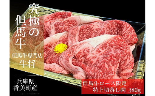 【但馬牛 ロース限定 特上切落し 合計380g 冷蔵 一部地域冷凍 産地直送】※発送目安：入金確認後3週間以内で発送となります。配送日の指定はできません。最高ランク部位の1つであるロース肉に限定した切落しです。煮込み料理から炒め物など、最高の部位でお召し上がりください 牛肉 ステーキ しゃぶしゃぶ すき焼き 焼肉 和牛 兵庫県 但馬 神戸 香美町 村岡 牛将 02-27