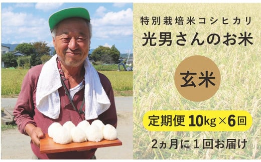 ◆【定期便6回】 特別栽培米 コシヒカリ  光男さんのお米 玄米 10kg