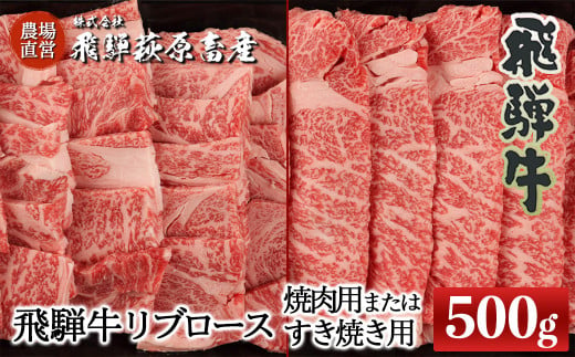 飛騨牛リブロース 500g(焼肉用または、すき焼き用)選べる 国産 牛肉 ブランド牛 ギフト 贈答[冷凍]