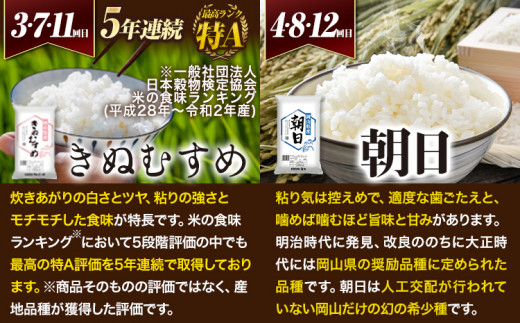 105.岡山県産のお米4品種食べ比べ頒布会 全12回 毎月違う品種が届く