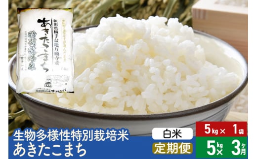 【白米】《定期便3ヶ月》令和5年産 生物多様性特別栽培米あきたこまち 5kg（5kg×1袋）×3回 計15kg 3か月 3ヵ月 3カ月 3ケ月
