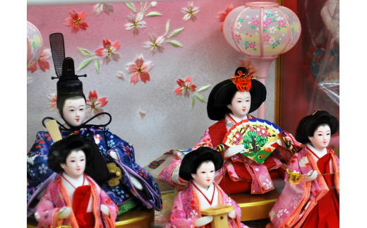 ガラスケース入り雛人形５人飾り・桜［森田人形製作］ひな人形　ケース飾り|森田人形製作