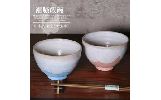 【ペアセット】信楽焼 潮騒（ブルー・ピンク）飯碗 お茶碗 507156 - 滋賀県甲賀市