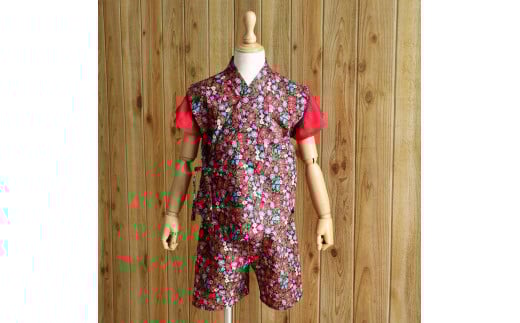子ども甚平（pati pati）110～120cm レッド系 小花柄 甚平 じんべい ファッション 子供服 キッズ服 917588 - 高知県香美市