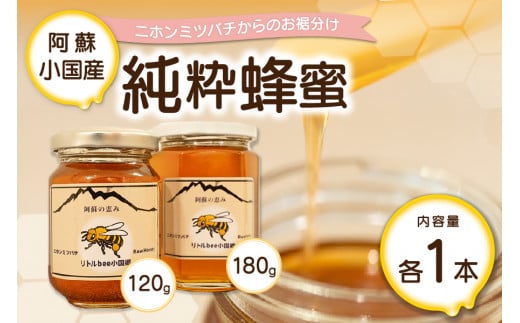 【阿蘇・小国産】二ホンミツバチの純粋蜂蜜2本セット（180gと120ｇ）（合計300g） 801948 - 熊本県小国町