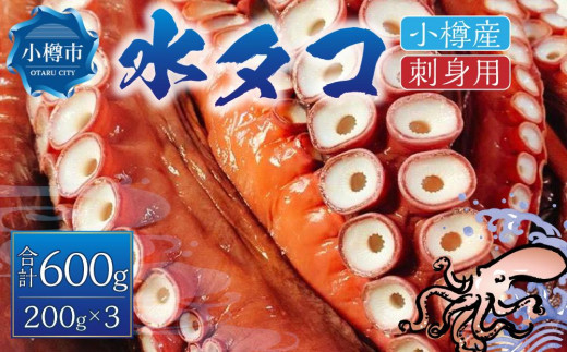 小樽産 水タコ 刺身用 200gｘ3パック 計600g タコ 蛸 681208 - 北海道小樽市