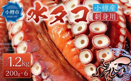 小樽産 水タコ 刺身用 計1.2kg 200gｘ6パック  蛸 タコ 681209 - 北海道小樽市