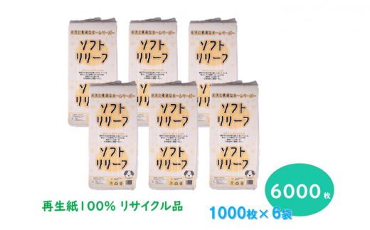 [№5308-0168]定期便【2ヶ月毎3回お届け】ちり紙【リリーフ】1000枚×6袋