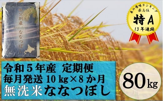 【新米予約受付】令和5年産 無洗米ななつぼし定期便80kg(毎月10kg×8か月) 656445 - 北海道秩父別町