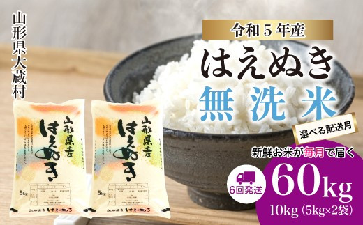 令和5年産 大蔵村 はえぬき 【無洗米】 定期便 60kg （20kg×2か月間隔