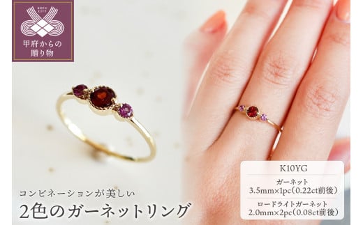 [ジュエリー]K10 イエローゴールド 2色のガーネットリング 指輪 保証書付 NR-1844[サイズ:7号〜17号※0.5号刻み]