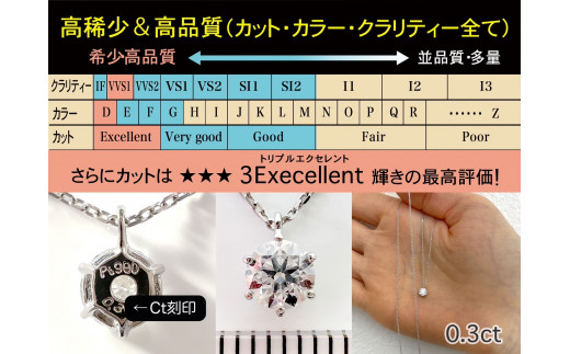 70-9-3 【ＧＩＡ】鑑定ダイヤ使用Ｐｔ９００　０．３ｃｔダイヤモンドペンダント『Dカラー/VVS１/３Excellent』