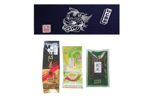(G627) お茶とお祭り手拭いセット(紺) 791793 - 茨城県石岡市