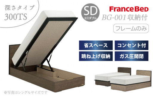 フランスベッド BG-001（跳ね上げ収納タイプ 300mm）セミダブル【ベッドフレームのみ】R-293