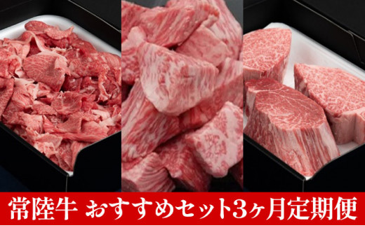 【定期便】常陸牛 おすすめセット 3ヶ月連続  定期便 お肉 牛肉 ステーキ ヒレ サイコロステーキ
