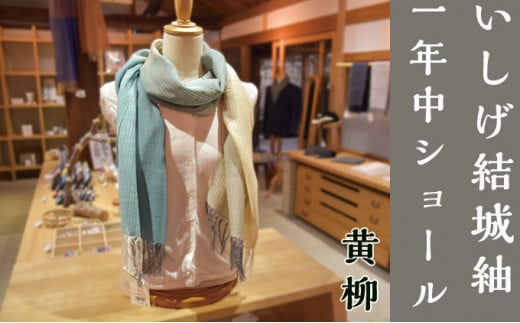 [いしげ結城紬]結城紬 一年中ショール[黄柳]0686