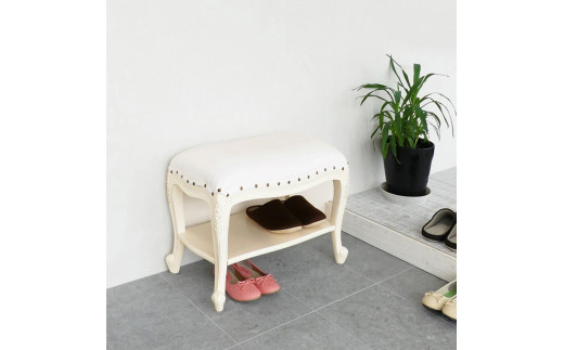 アンティーク調猫足スツール/腰掛椅子 〔ホワイト〕 木製
