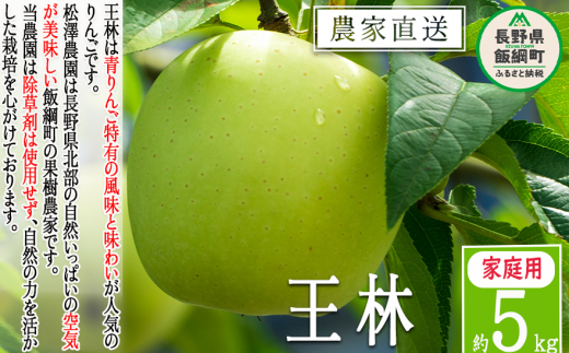 りんご 王林 家庭用 5kg 松澤農園 沖縄県への配送不可 2025年11月中旬頃から2025年12月上旬頃まで順次発送予定 令和7年度収穫分 長野県 飯綱町 [0500] 232033 - 長野県飯綱町