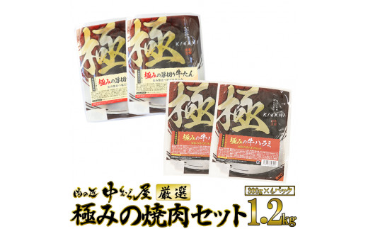 極みの焼肉セット1.2kg (300g×4パック)<肉の匠中むら屋厳選> 牛タン 牛ハラミ 【1549】 772884 - 岩手県花巻市