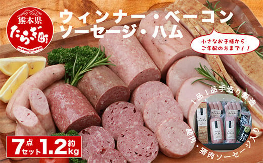 手作りハム・ベーコン・ウインナー・ソーセージ・鹿肉ソーセージ・猪肉ソーセージセット 約1.2kg