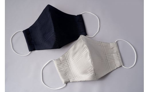 【受注生産】匠の技術で織り上げる美しいシルクマスク（抗菌）2枚セット（グレンチェック ネイビー&シルバー） 530833 - 東京都八王子市