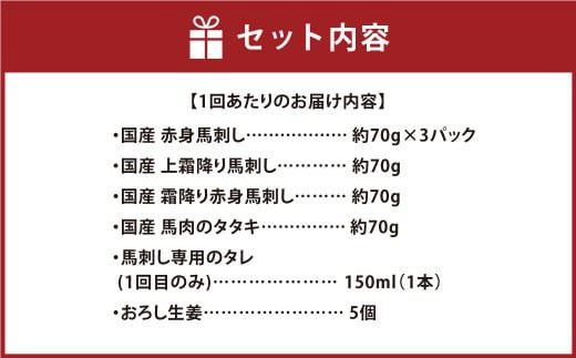 【定期便3ヶ月】 熊本の味「桜」 純国産 極上 馬刺し しあわせ 定期便 420g×3回(専用タレ付) 馬肉