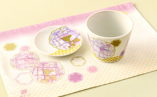 【北九州市小倉城・小倉城庭園周辺】 ふるさとに想いを寄せていただける 茶会 セット カップ 豆皿 磁器 ランチョンマット 地図