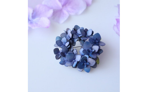 紫陽花 (あじさい) 革花リースブローチ ブルーパープル アクセサリー
