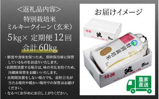 令和5年産新米】《定期便12回》 特別栽培米 ミルキークイーン 玄米 5kg