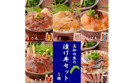 高知の魚５種類が味わえる海鮮漬け丼セット｜タイ・マグロ・カンパチ・鰹たたき・サバ 833263 - 高知県高知市