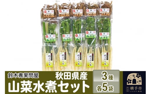 秋田県産 山菜水煮セット (3種) 各5袋 1021121 - 秋田県横手市