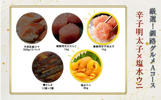 選べる! 釧路グルメ 海の幸 Aコース(5種類から2品)辛子明太子・塩水ウニ