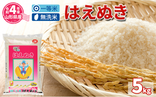 令和4年産 山形県産 一等米 無洗米はえぬき5kg 【山形県産米・BG精米