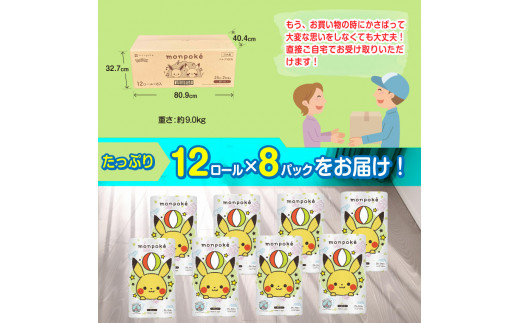 モンポケ monpoke かわいい トイレットペーパー ダブル 96個 (12ロール