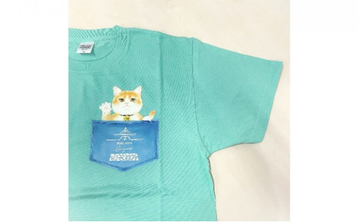 [№5615-7073]0377 猫城主　さんじゅーろ―Tシャツ（ブルーグリーン）S