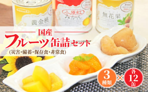 M08-0005_国産フルーツ缶詰　3種類各12缶セット(災害・備蓄・保存食・非常食)