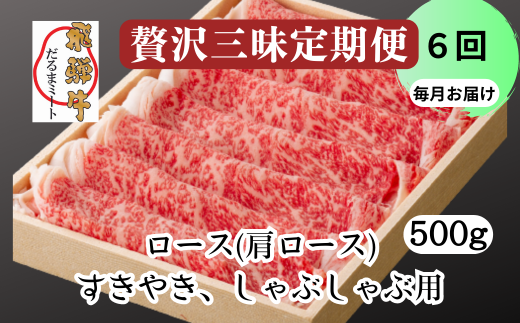 飛騨牛 すきやき しゃぶしゃぶ 500g ロース（肩ロース） 5等級 A5 贅沢三昧定期便　全６回