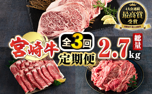 MI247 【定期便・全3回(連続)】《宮崎牛》ロースステーキ約1kg(約200g×5枚)、ローススライス(900g)、切り落とし800g(200g×4P)【肉の豊楽】 864342 - 宮崎県三股町