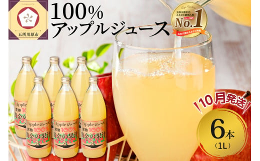 【2024年10月発送】青森県産完熟100％りんごジュース1L×6本 1064739 - 青森県五所川原市